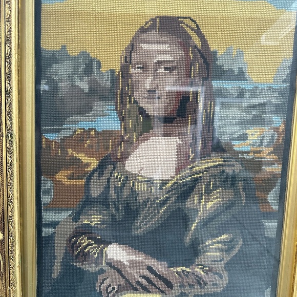 . Mona Lisa Needlepoint glass wooden frame.  Needlepoin - Picture 4 of 7